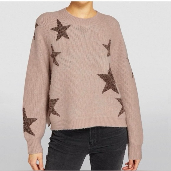 Allsaints Star Intarsia Wool Alpaca Blend Sweater Mauve Metallic Large